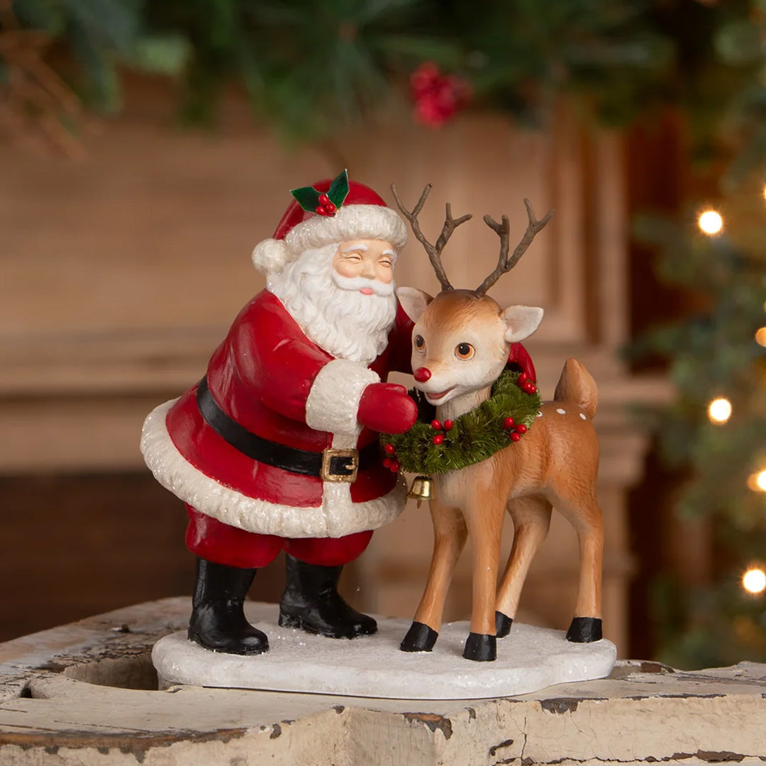 Bethany Lowe HO HO Santa with Rudolph front lifestyle