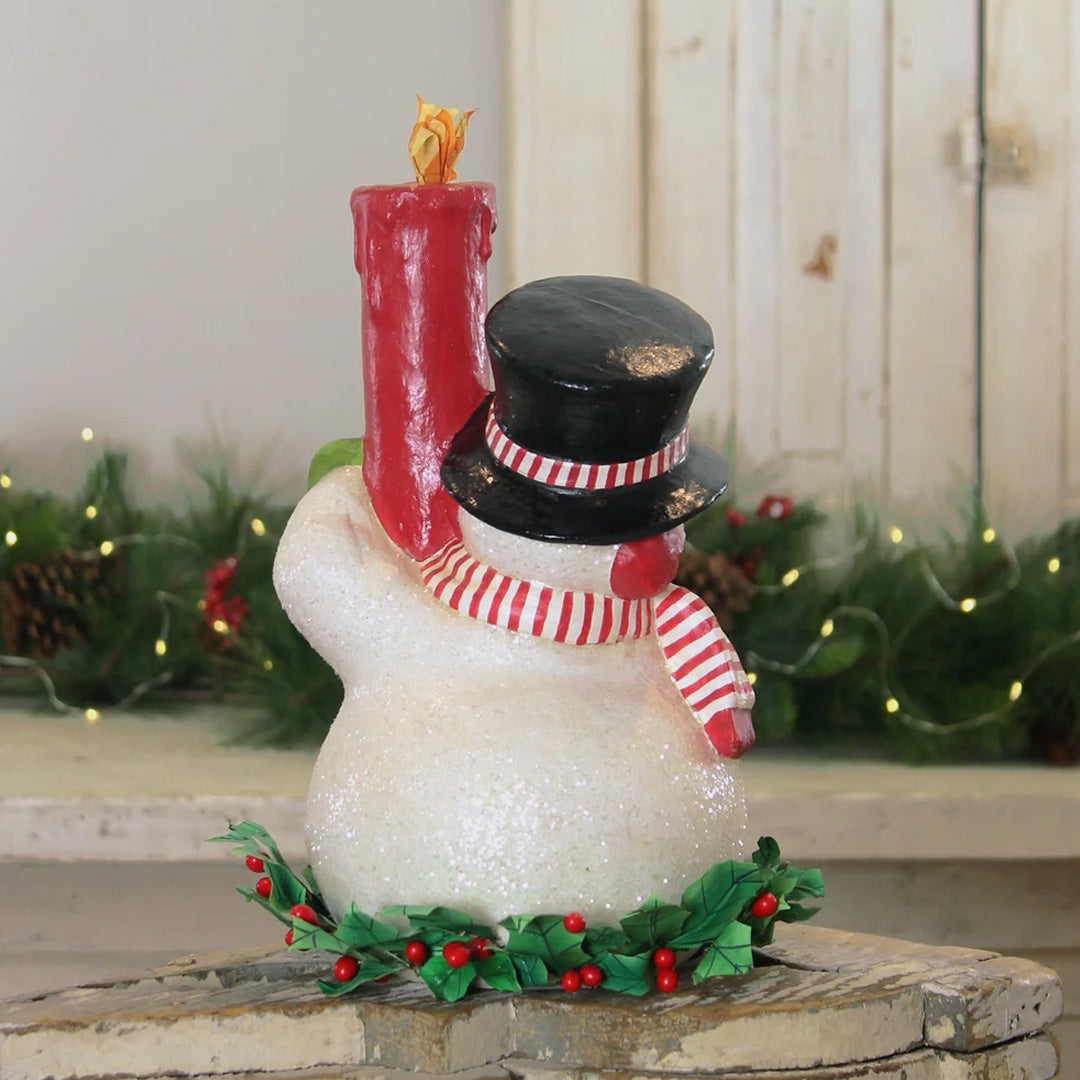 Bethany Lowe Holly Berry Snowman and Candle back lifestyle