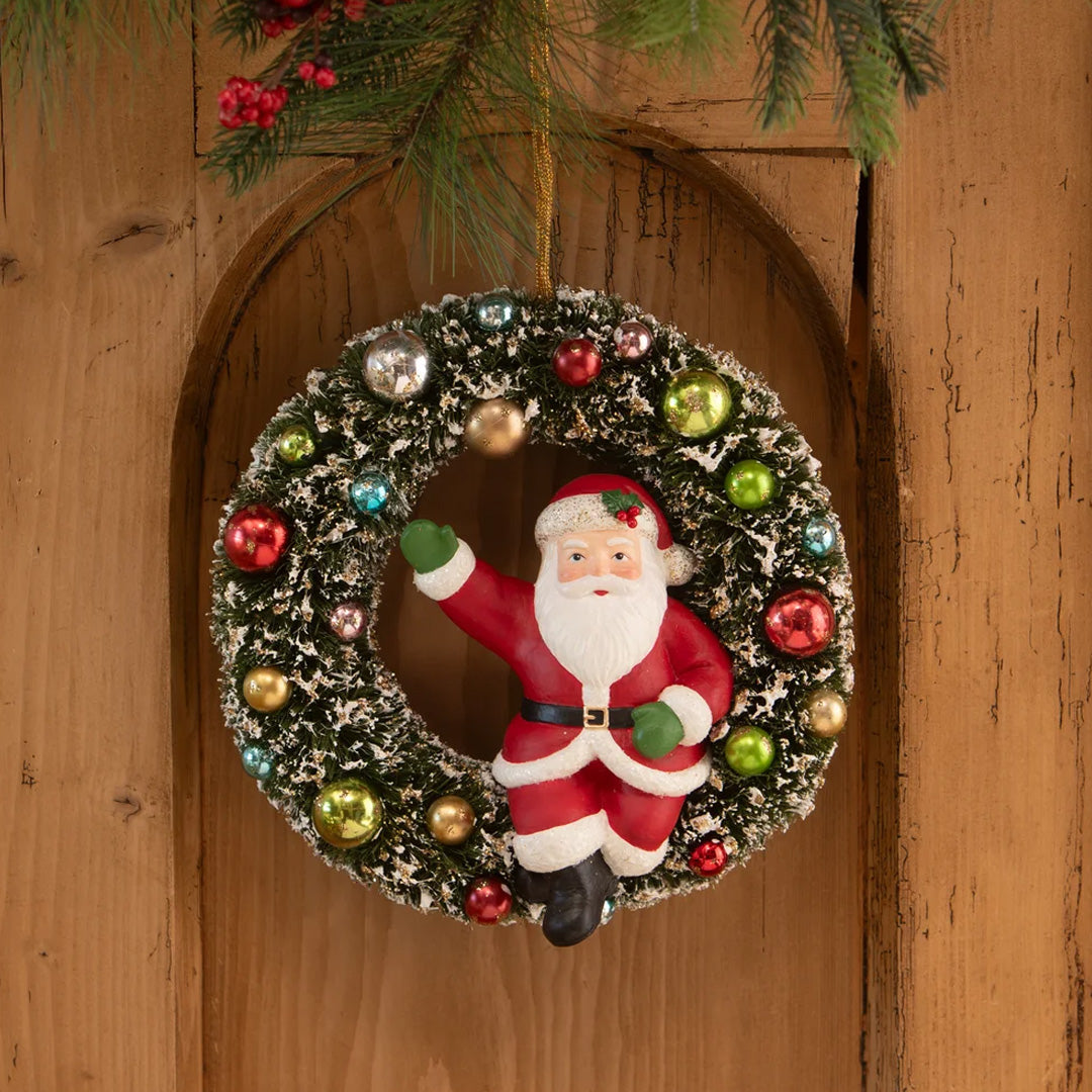Kitschmas Santa in Wreath Ornament 3.75"
