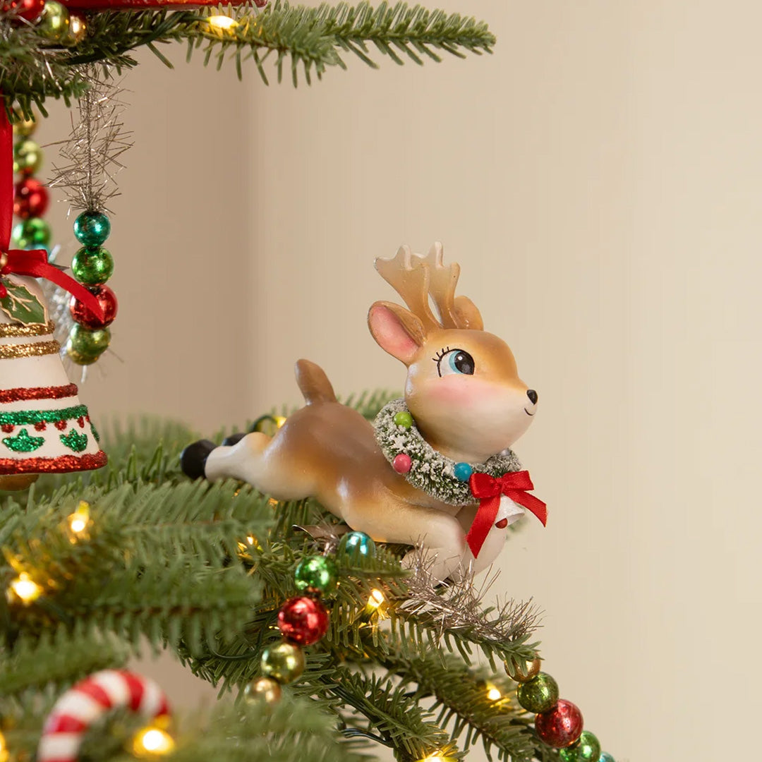 Bethany Lowe Leaping High Reindeer Ornament front