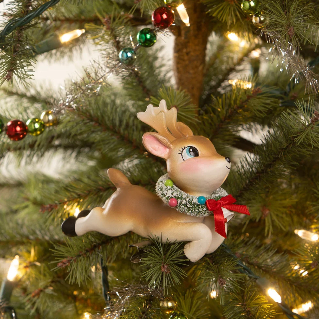 Bethany Lowe Leaping High Reindeer Ornament close up