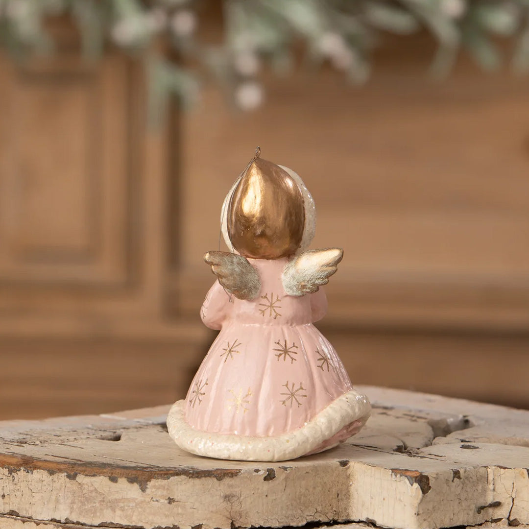 Bethany Lowe Pastel Angel Holding Candle Ornament back lifestyle