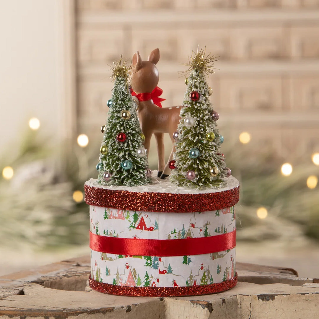 Bethany Lowe Retro Ruby Reindeer on Box back lifestyle