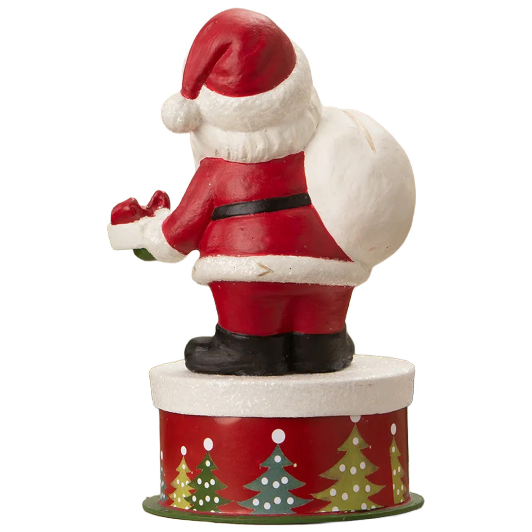 Cuddle Decor Bethany Lowe Retro Santa on Box 7.5" back
