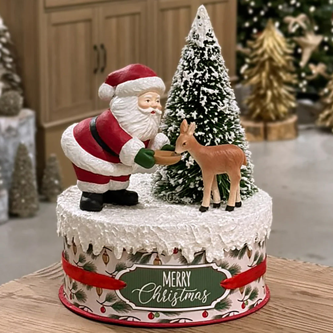 Cuddle Decor Bethany Lowe Santa and Deer on Box 10" front lifestyle