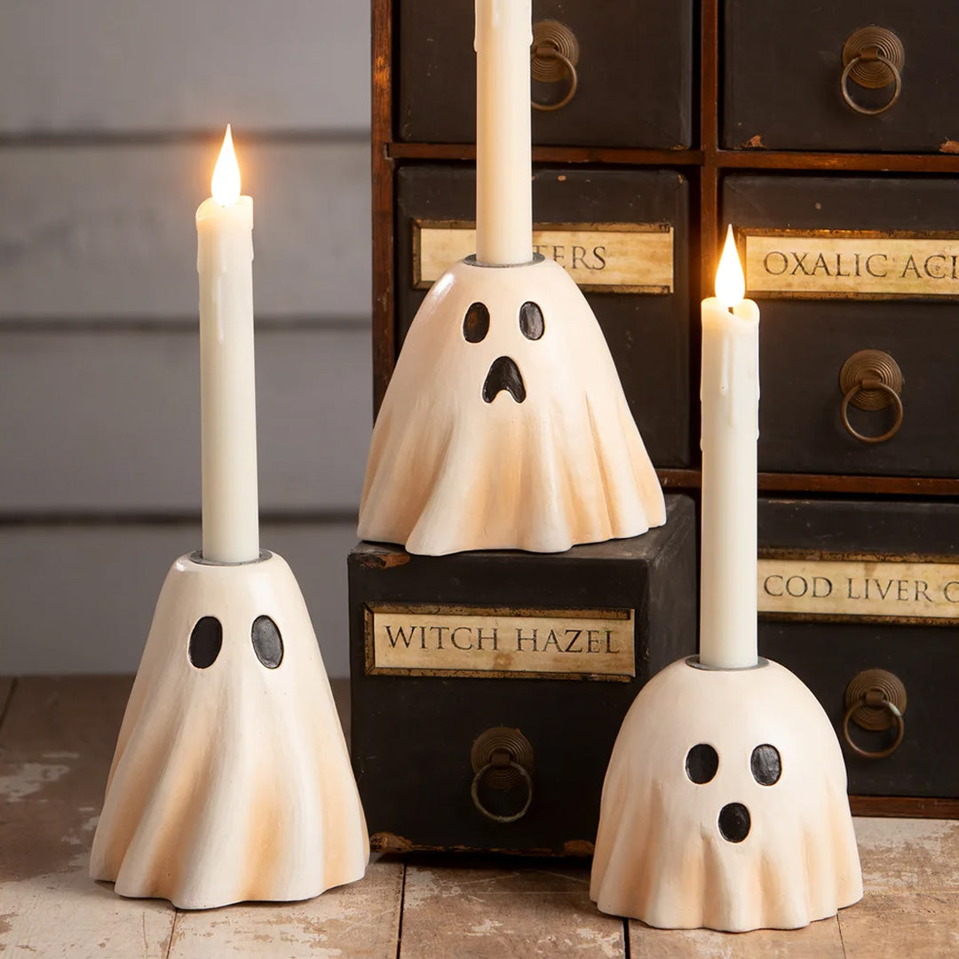 Bethany Lowe Tall Ghost Candlestick front lifestyle set