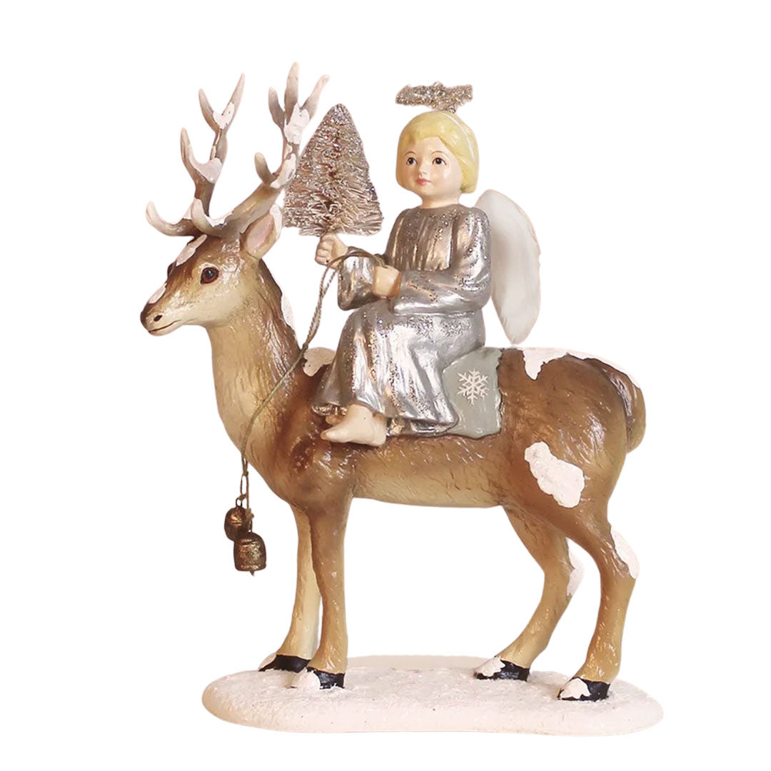 Josette Angel on Deer Christmas Figurine by Bethany Lowe front
