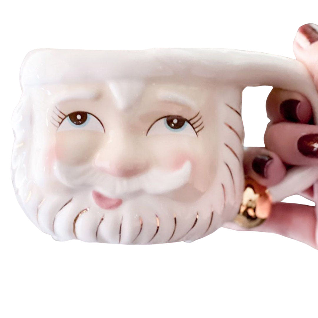 Cream Papa Noel Mug by Glitterville Eyes Open