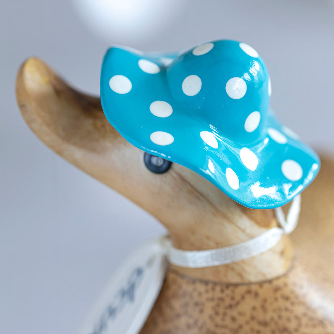 DCUK Spotty Hat & Boots Ducky BLUE close up lifestyle 2