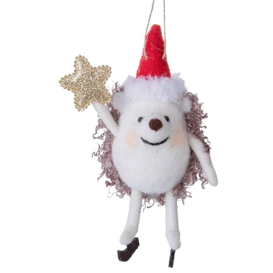 Silver Tree Home and Holiday Hedgehog Holding Star Felt Ornament