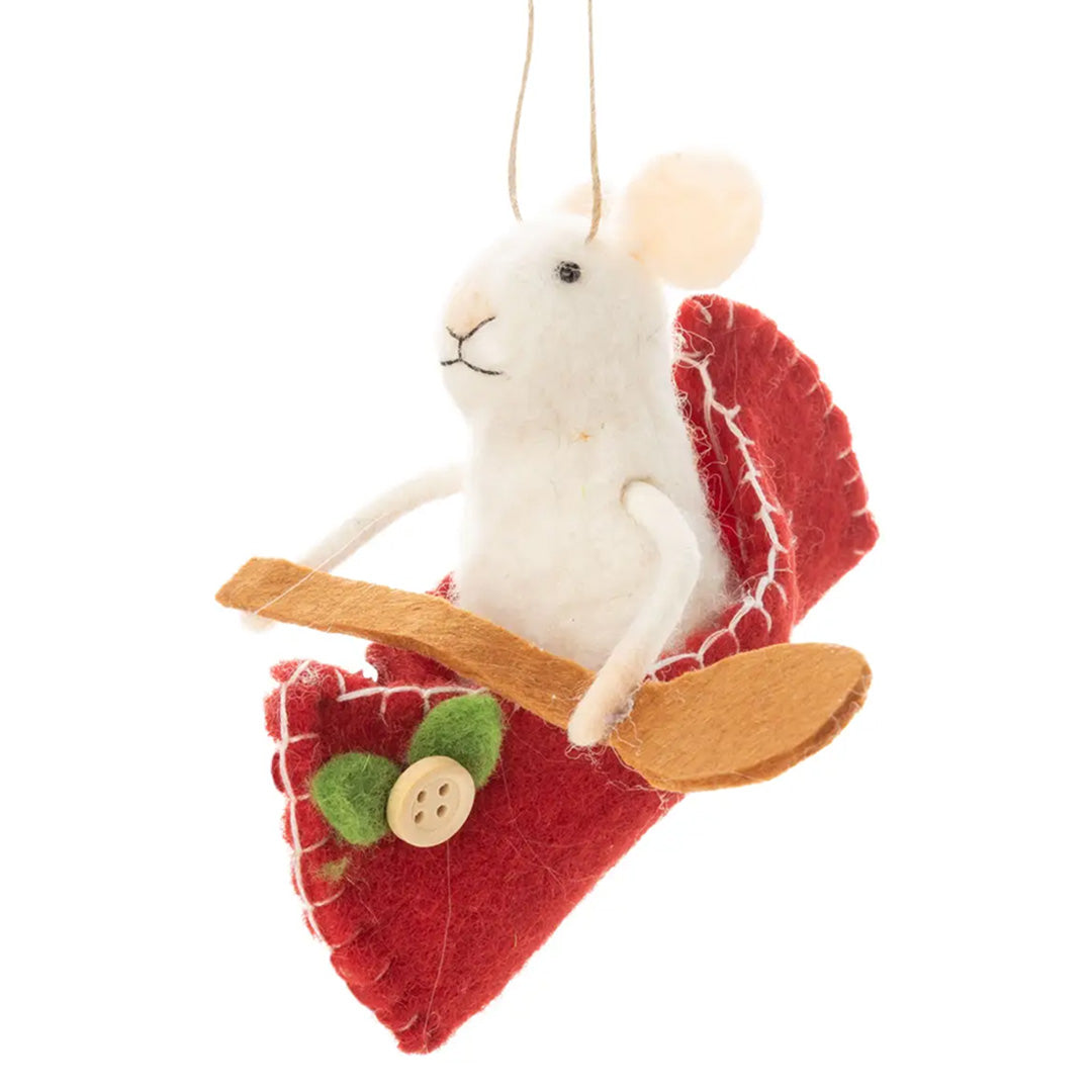 Silver Tree Home and Holiday Mouse in Canoe Felt Ornament