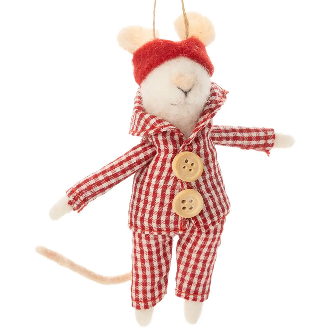 Mouse Red Gingham Jammies Felt Ornament 4.3" Cuddle Decor