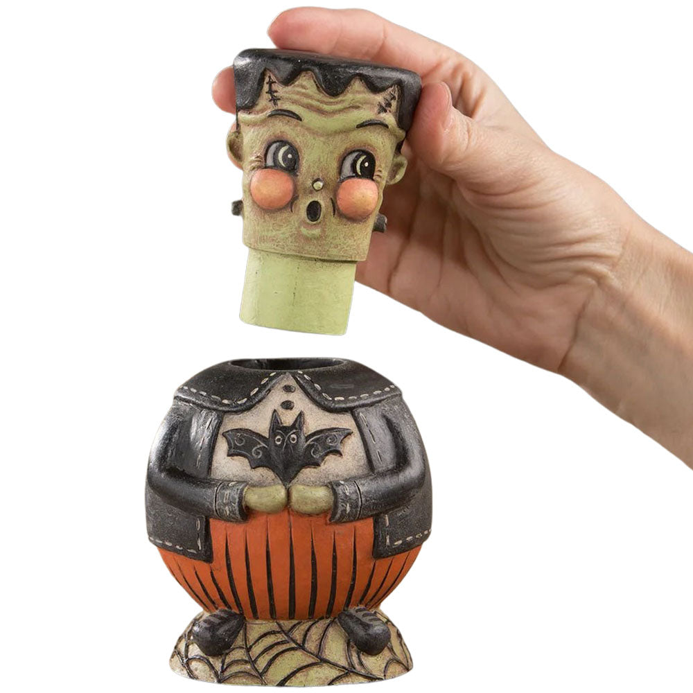 Frankie O'bats Spooks Jar Folk Art Figurine by Johanna Parker opened