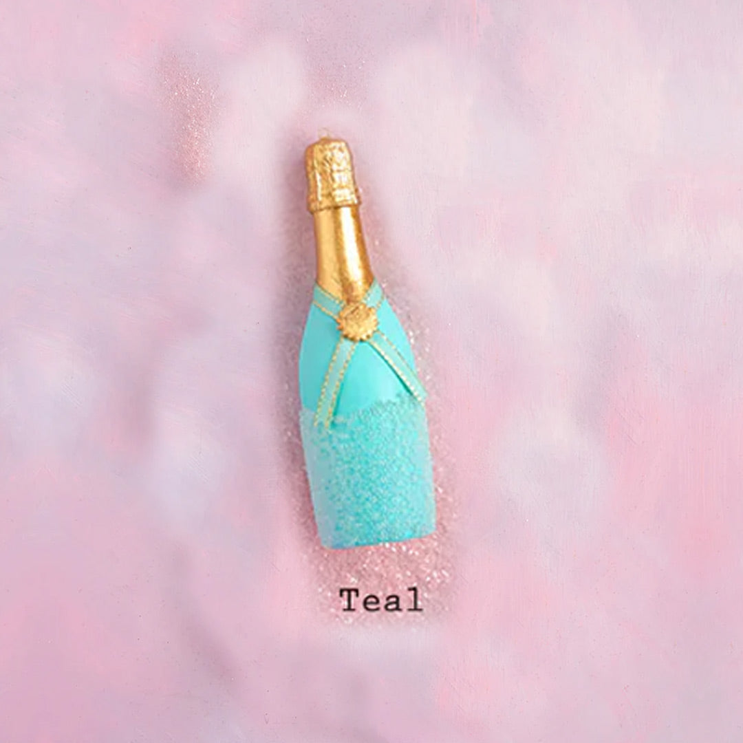 Glitterville Champagne Christmas Ornament Teal
