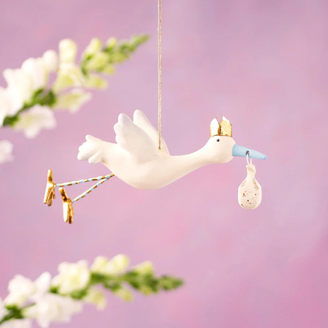Cuddle Decor Glitterville Flying Blue Stork Ornament 7.5"