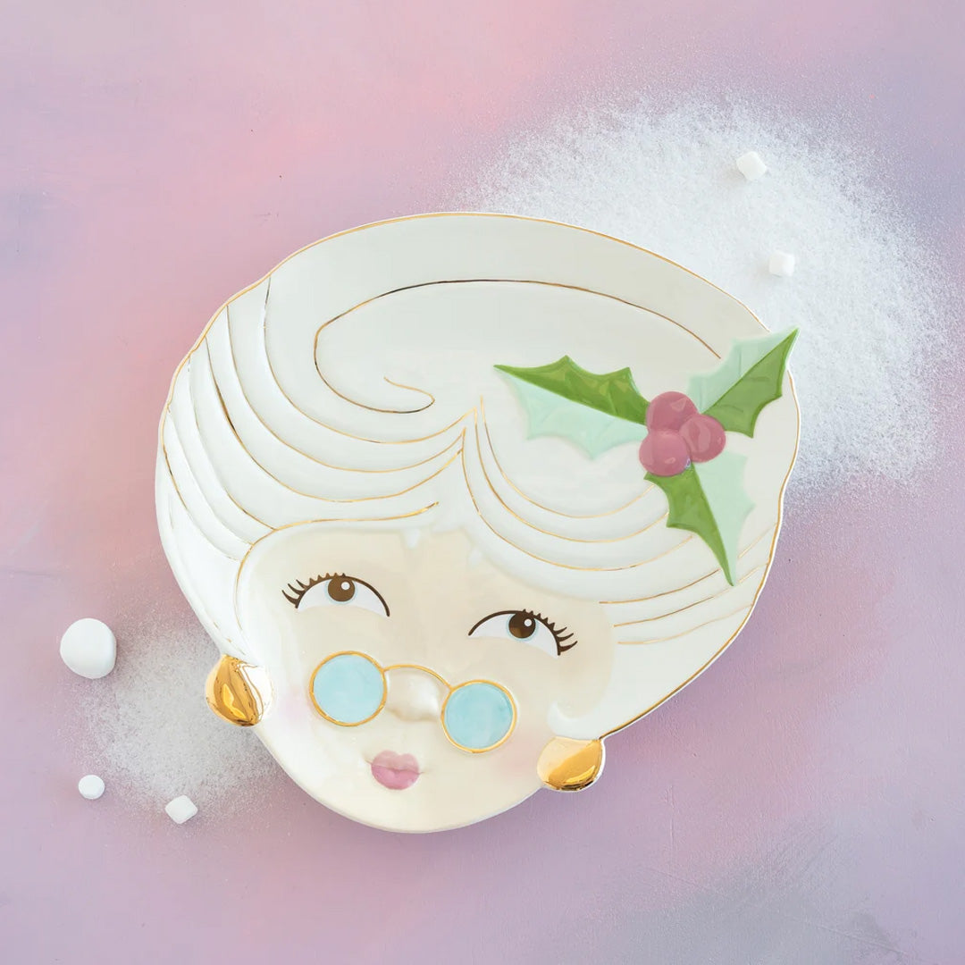 Cuddle Decor Glitterville Mrs. Papa Noel Platter 14"