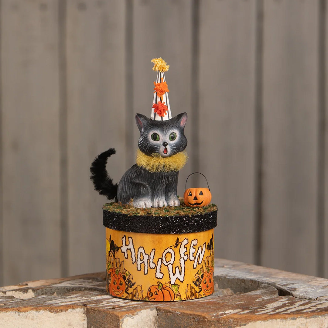 Bethany Lowe Cecil Cat on Box front lifestyle