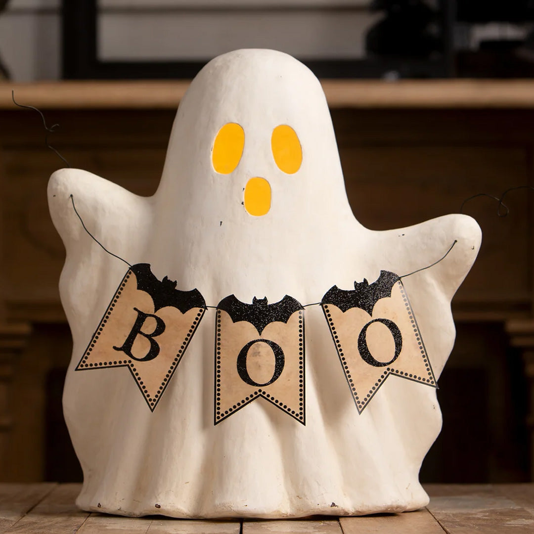 Bethany Lowe Ghost with Boo Garland front lifestyle ligheted
