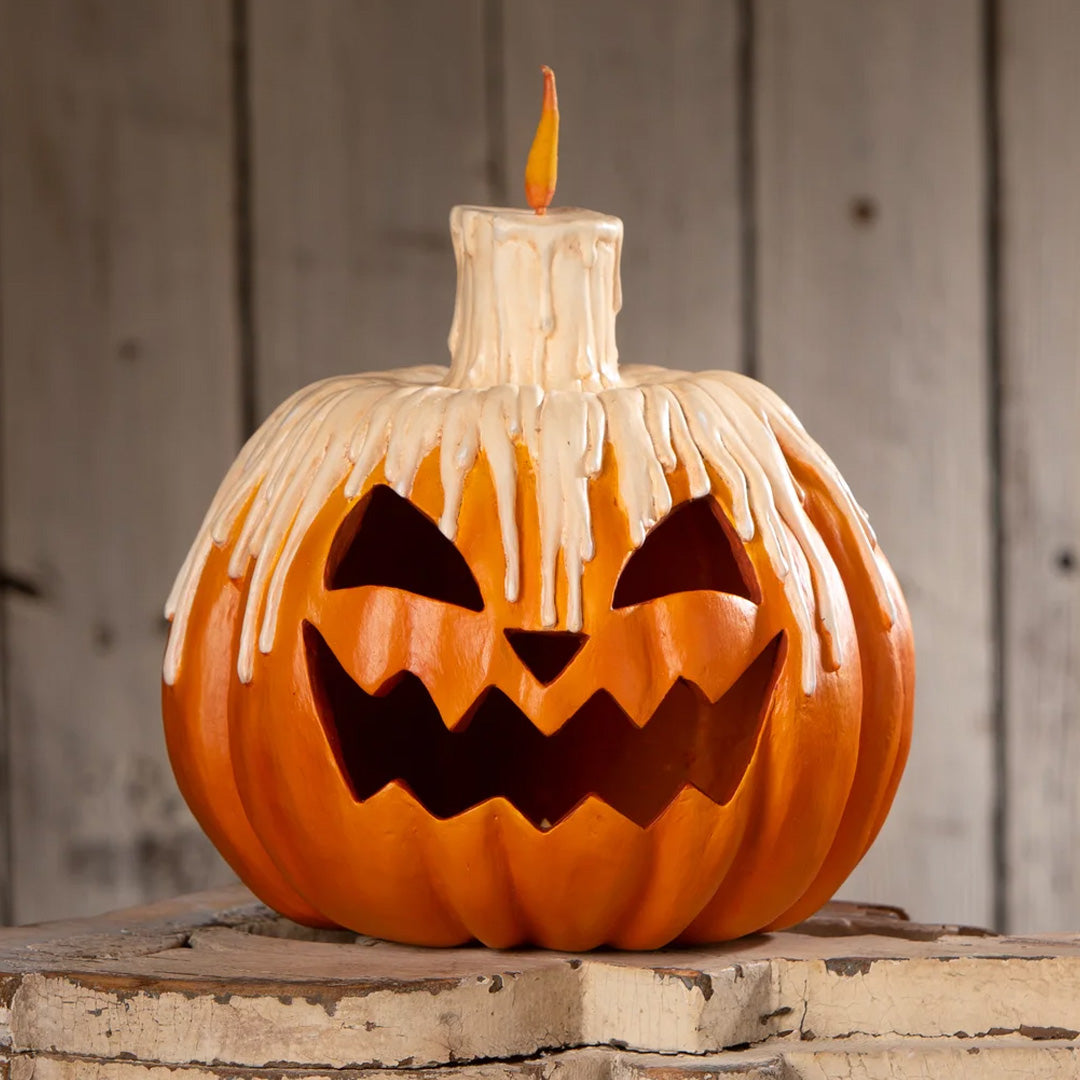 Bethany Lowe Melting Midnight Glow Pumpkin front lifestyle