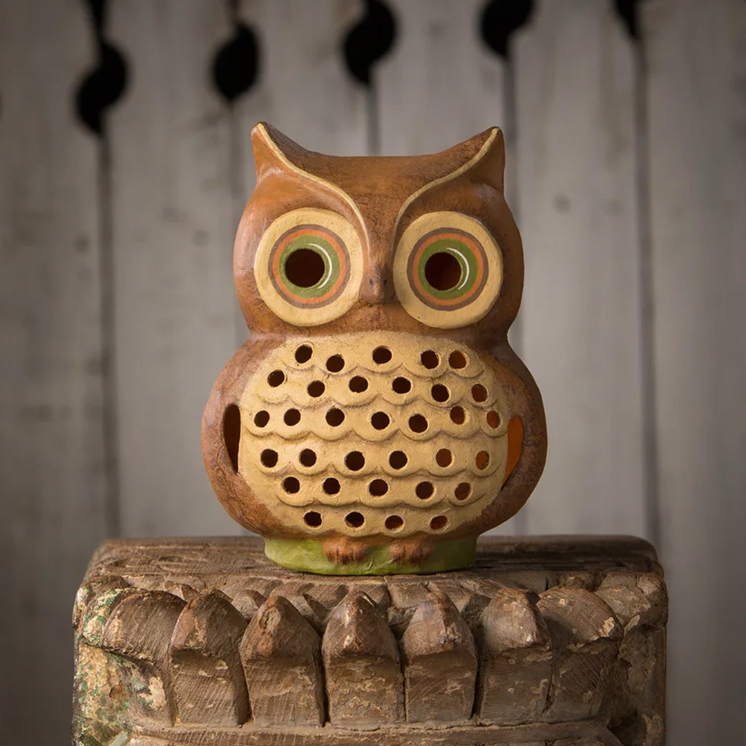 Bethany Lowe Shining Bright Owl Luminary front lifestyle