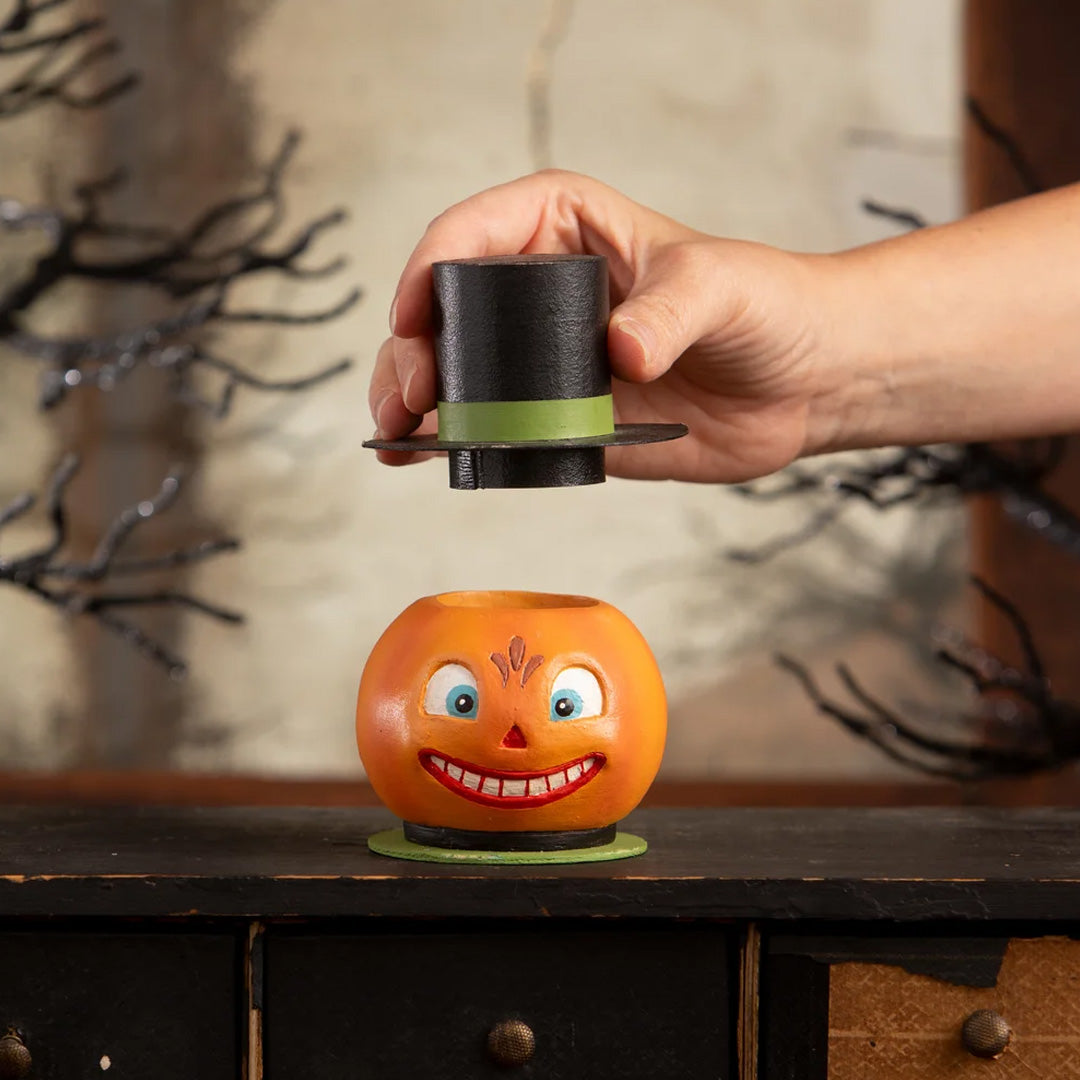 Bethany Lowe Smiling Pumpkin Container opened lifestyle