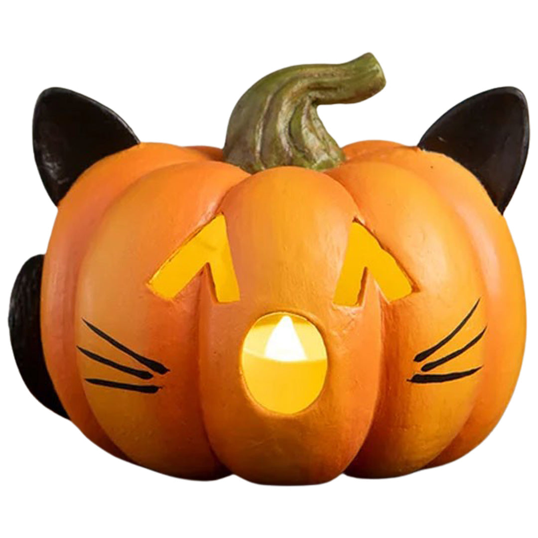Bethany Lowe Pumpkin Cat Luminary front lighted