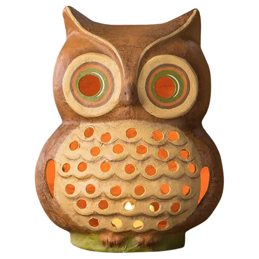 Bethany Lowe Shining Bright Owl Luminary front lighted