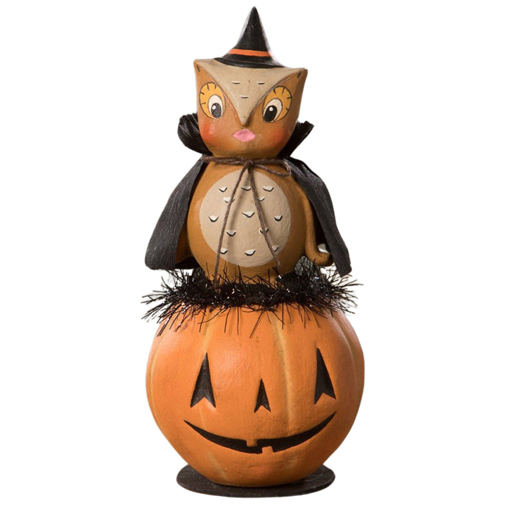 Hoot Owl on Jack O'Lantern Folk Art Figurine