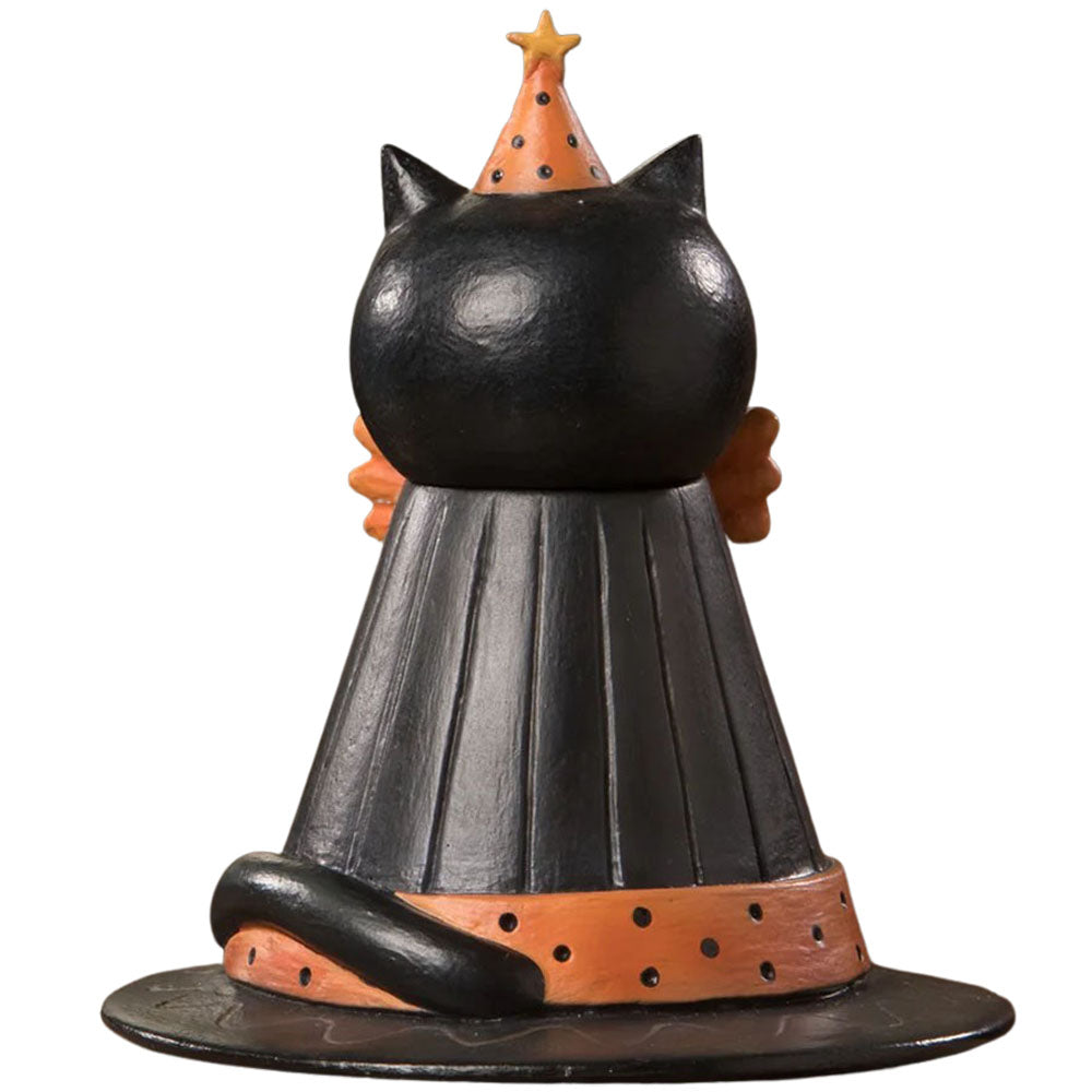 Hocus Purrocus Hat Container Folk Art Figurine by Johanna Parker back