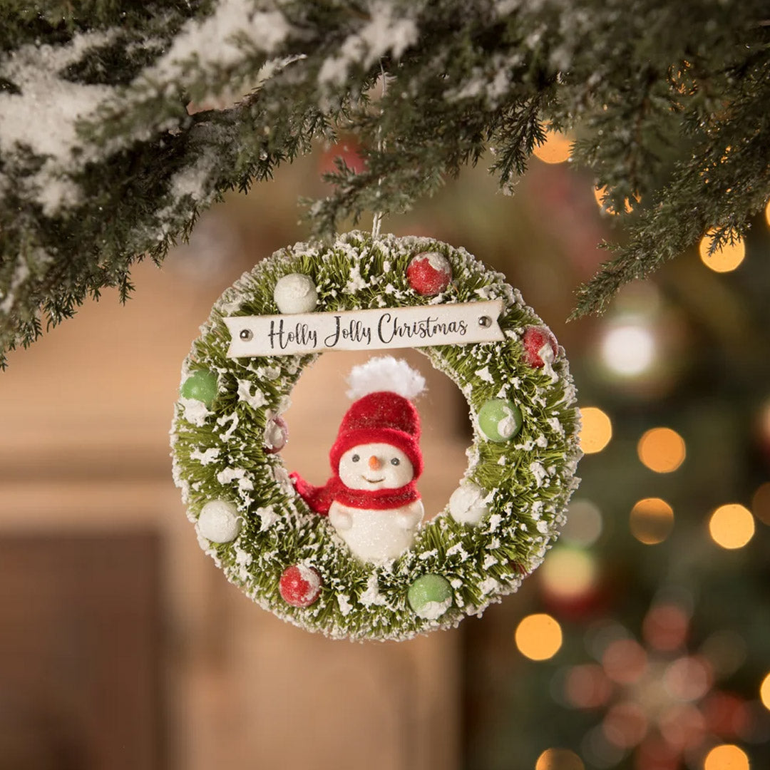 Michelle Allen for Bethany Lowe Holly Jolly Snowman Wreath Ornament front