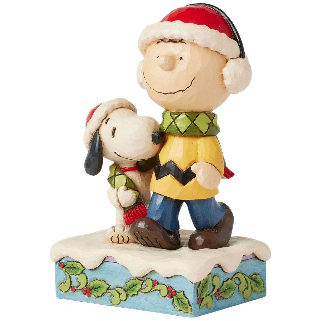 Jim Shore Charlie and Snoopy Wearing Scarf side