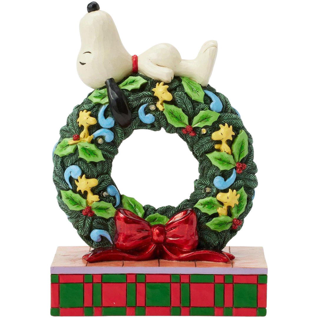 Jim Shore Snoopy Sleeping on LED Wreath front