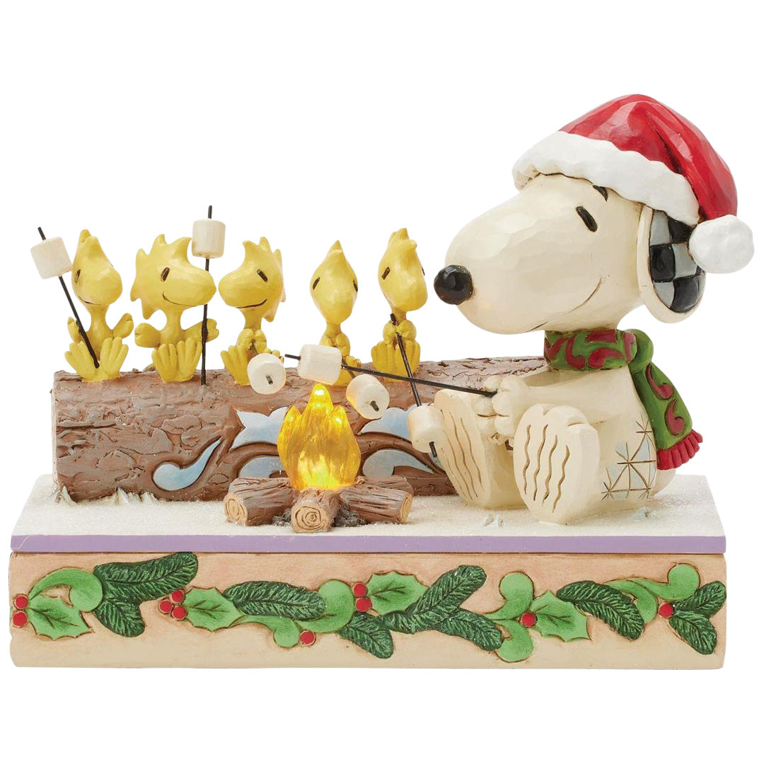 Jim Shore Snoopy and Woodstocks Roasting Marshmallows front lighted
