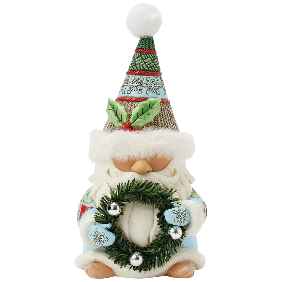 Jim Shore Wreath and Fur Hat Gnome front