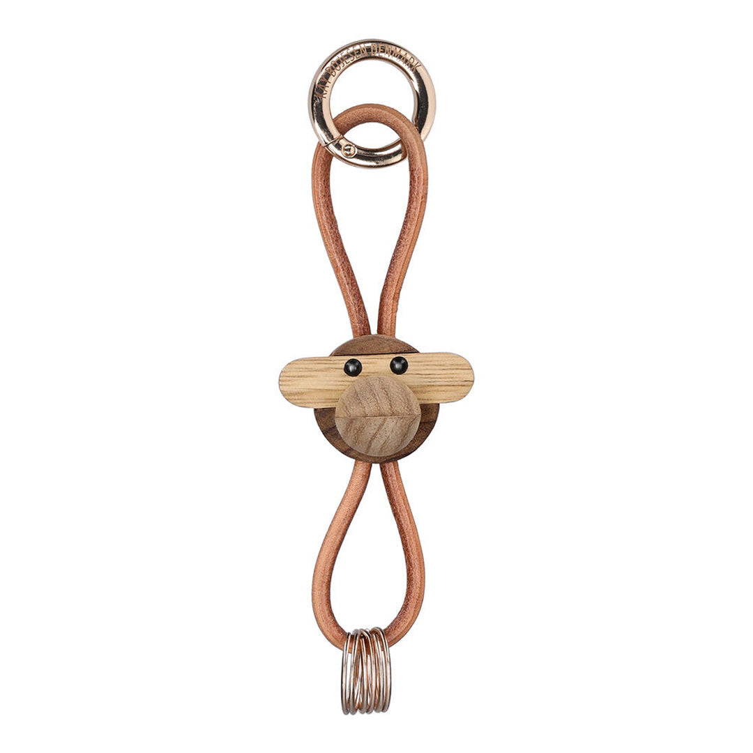 Kay Bojesen Wooden Monkey Golden Metal Keychain with Natural Leather 1