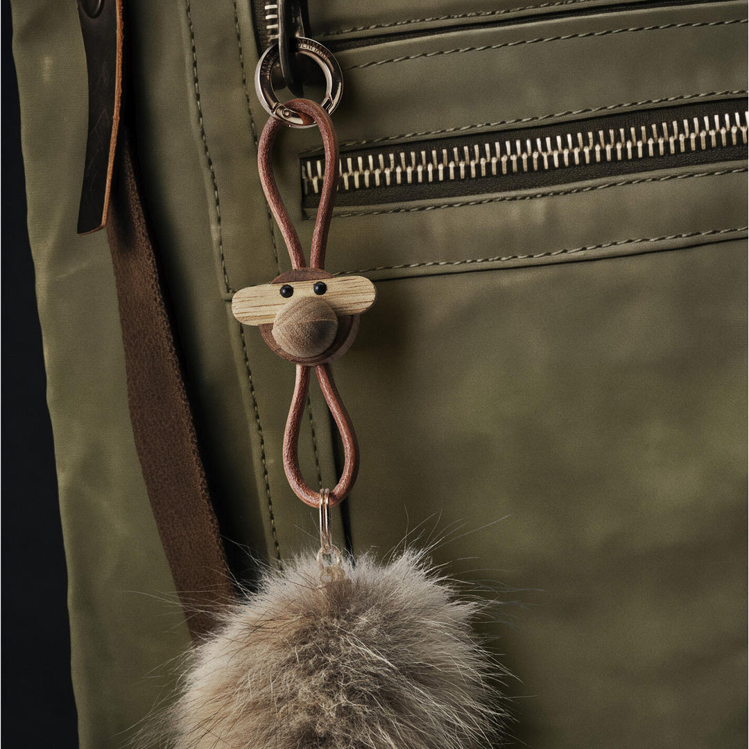 Kay Bojesen Wooden Monkey Golden Metal Keychain with Natural Leather 2