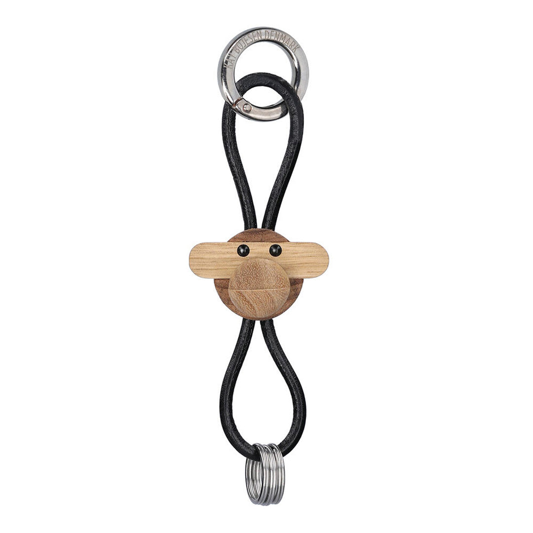 Kay Bojesen Wooden Monkey Silver Metal Keychain with Natural Leather 1