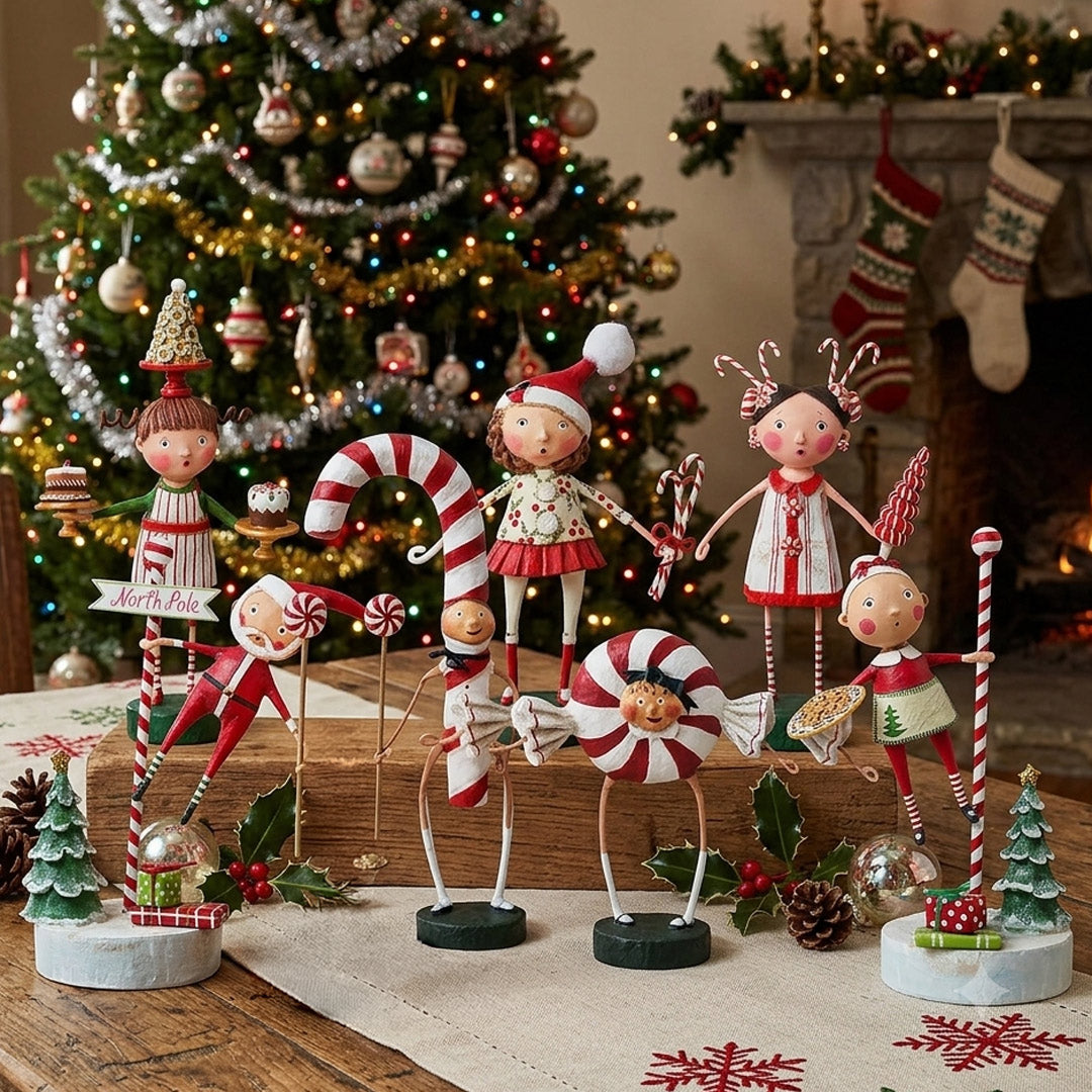 Cuddle Decor Lori Mitchell Candy Cane Village Set of 7 lifestyle
