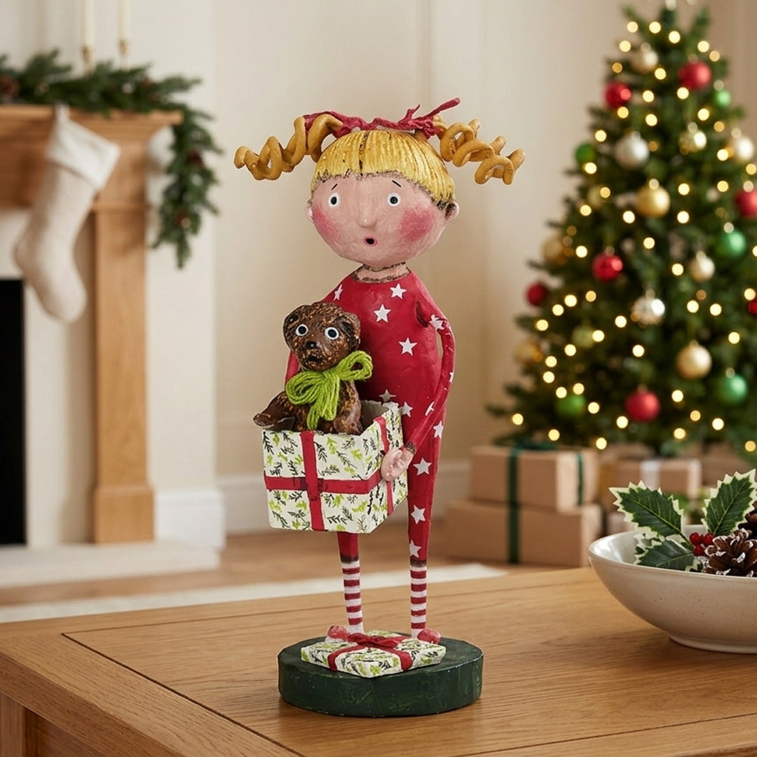 Cuddle Decor Christmas Pup Christmas Figurine and Collectible by Lori Mitchell front lifestyle
