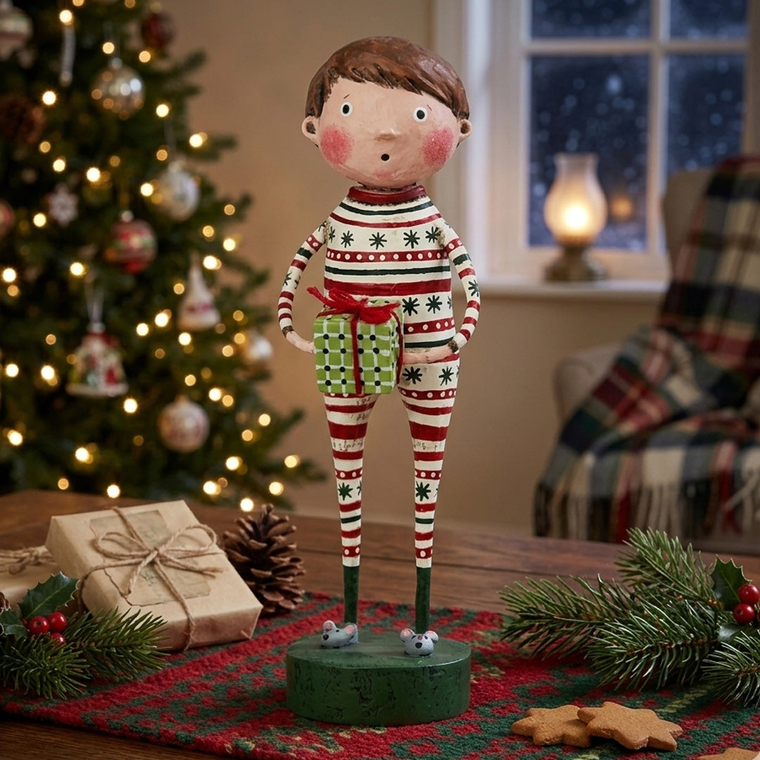 Cuddle Decor Joey's Christmas Jammies Christmas Figurine by Lori Mitchell front lifestyle