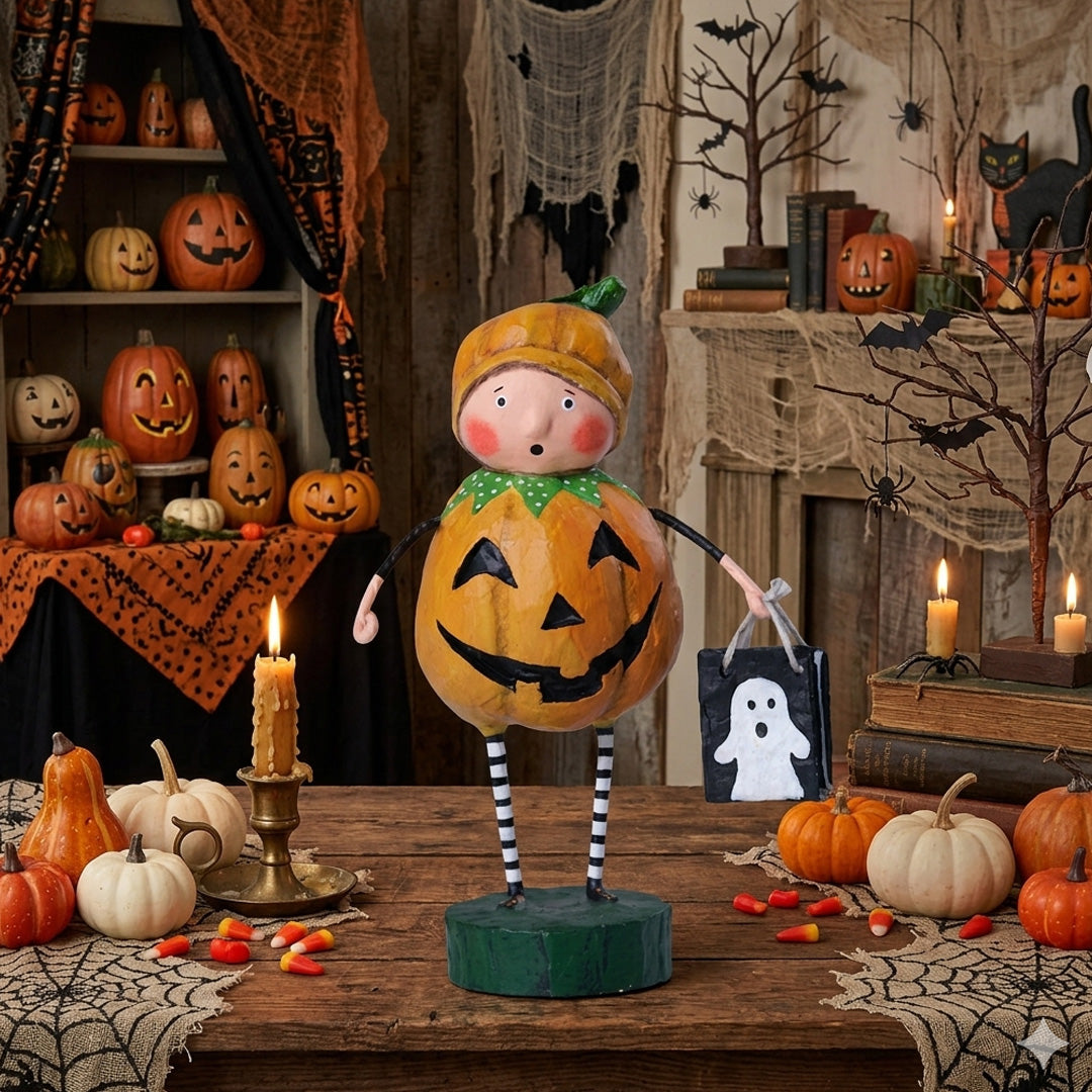 Cuddle Decor Punkin Pie Halloween Figurine and Collectible by Lori Mitchell front lifestyle