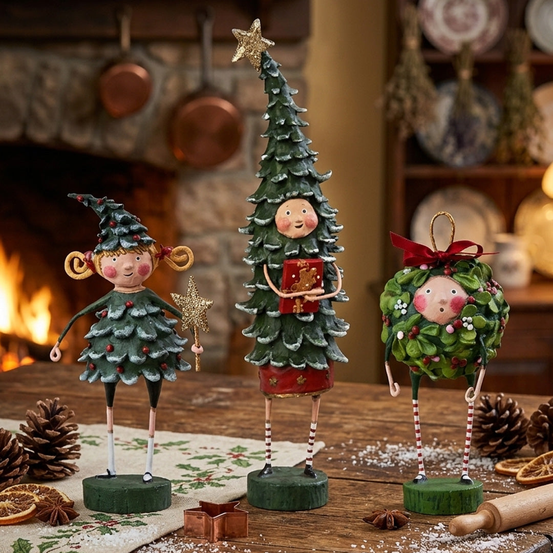 Cuddle Decor Xmas Tree Costume Figurine and Collectible by Lori Mitchell Set of 3 lifestyle