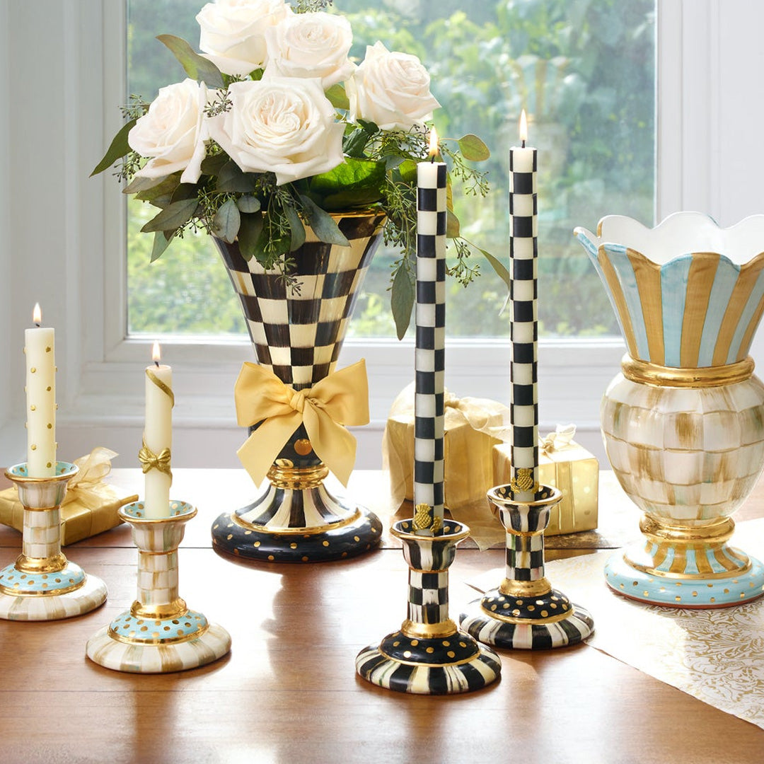 Cuddle Decor MacKenzie Childs Check Black and Ivory Dinner Candles Set of 2 pic4