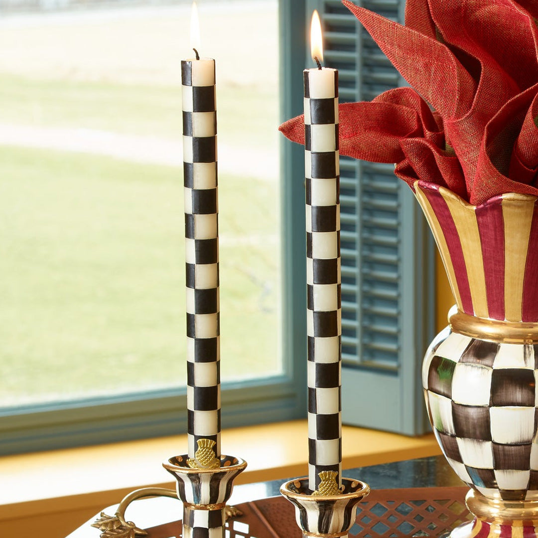 Cuddle Decor MacKenzie Childs Check Black and Ivory Dinner Candles Set of 2 pic5