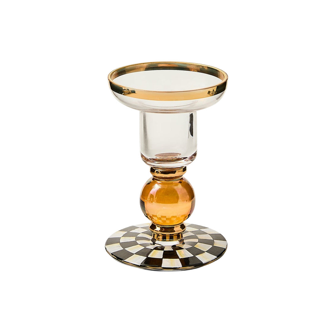 Cuddle Decor MacKenzie Childs Courtly Check Small Glass Candlestick pic1