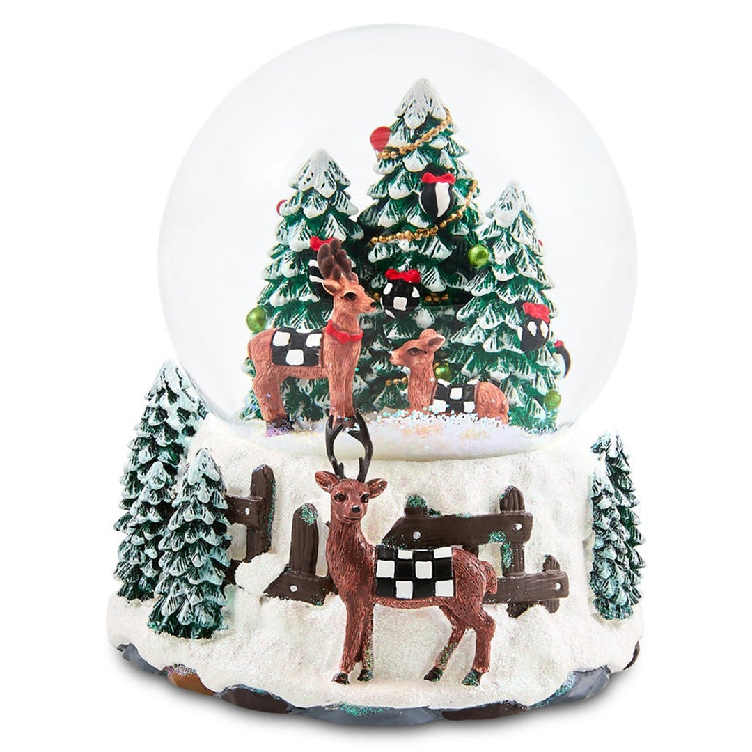 Cuddle Decor MacKenzie Childs Holiday Forest Deer Snow Globe 6.5"