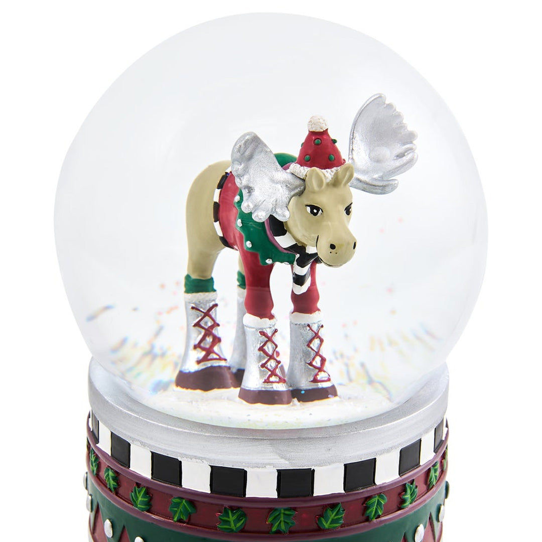 Cuddle Decor Patience Brewster by MacKenzie Childs Mooseltoe Snow Globe 6.5" close up