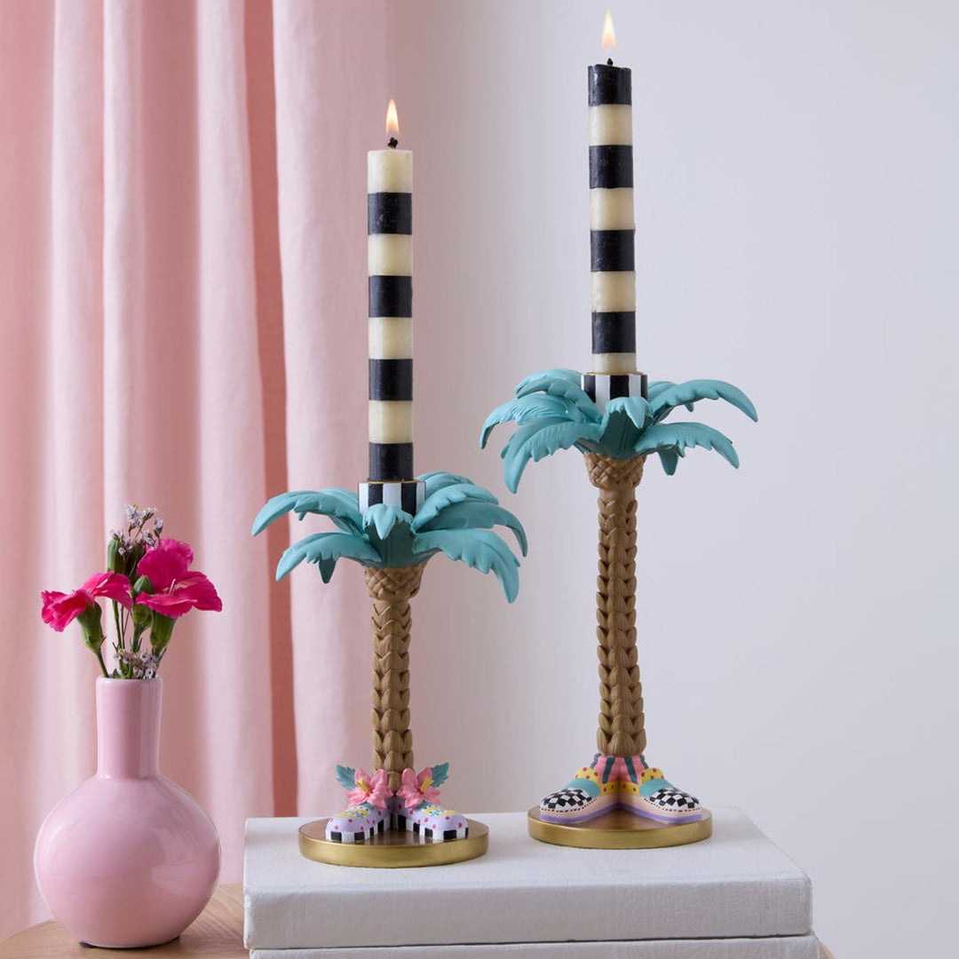 Cuddle Decor MacKenzie Childs Patience Brewster Palm Tree Candle Holders Set of 2 lifestyle
