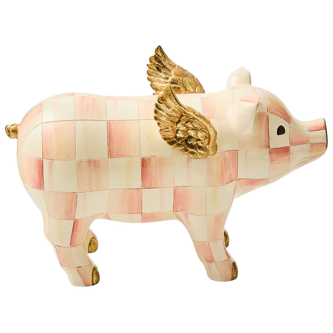 Cuddle Decor MacKenzie Childs Rosy Check Flying Pig Figurine side