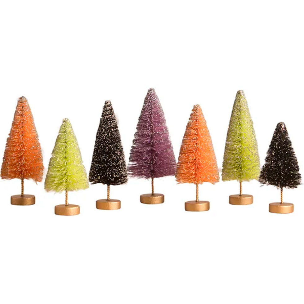 Neon Halloween Mini Bottle Brush Trees in Box by Bethany Lowe